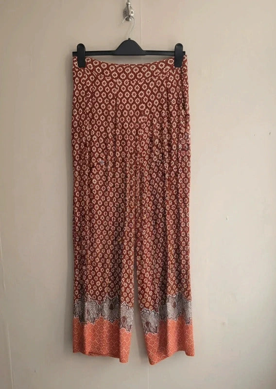 Next Orange & White Patterned Wide Leg Trousers Size 10 Regular NWT Lightweight