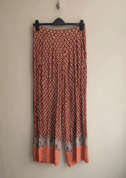 Next Orange & White Patterned Wide Leg Trousers Size 10 Regular NWT Lightweight