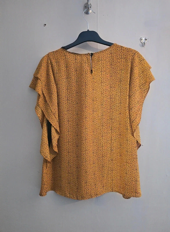 EasyWear Orange & Black Patterned Frill Sleeve Relaxed Top Size 12 / EU 40