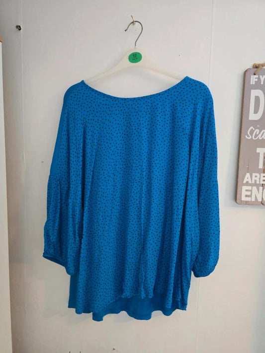 F&F Blue Polka Dot 3/4 Sleeve Relaxed Top Size 20