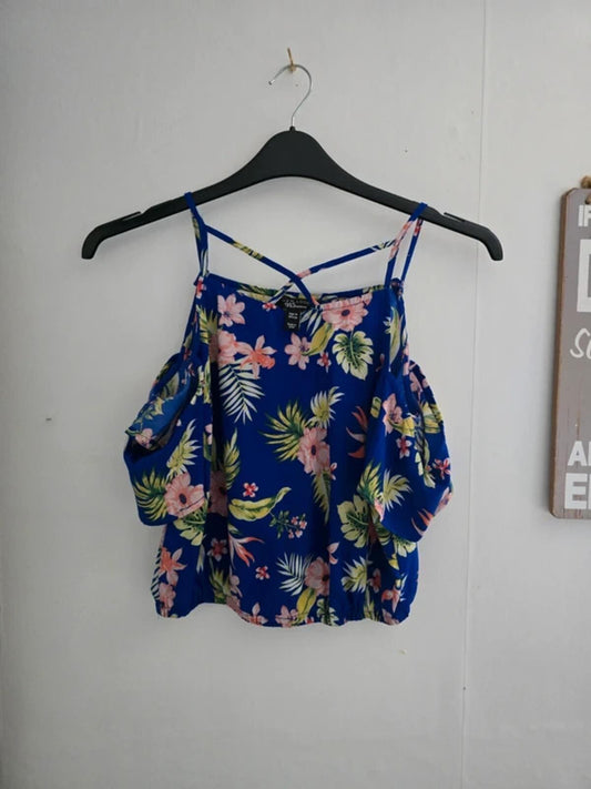 New Look Girls Blue & Pink Floral Off-The-Shoulder Top Age 14 Years