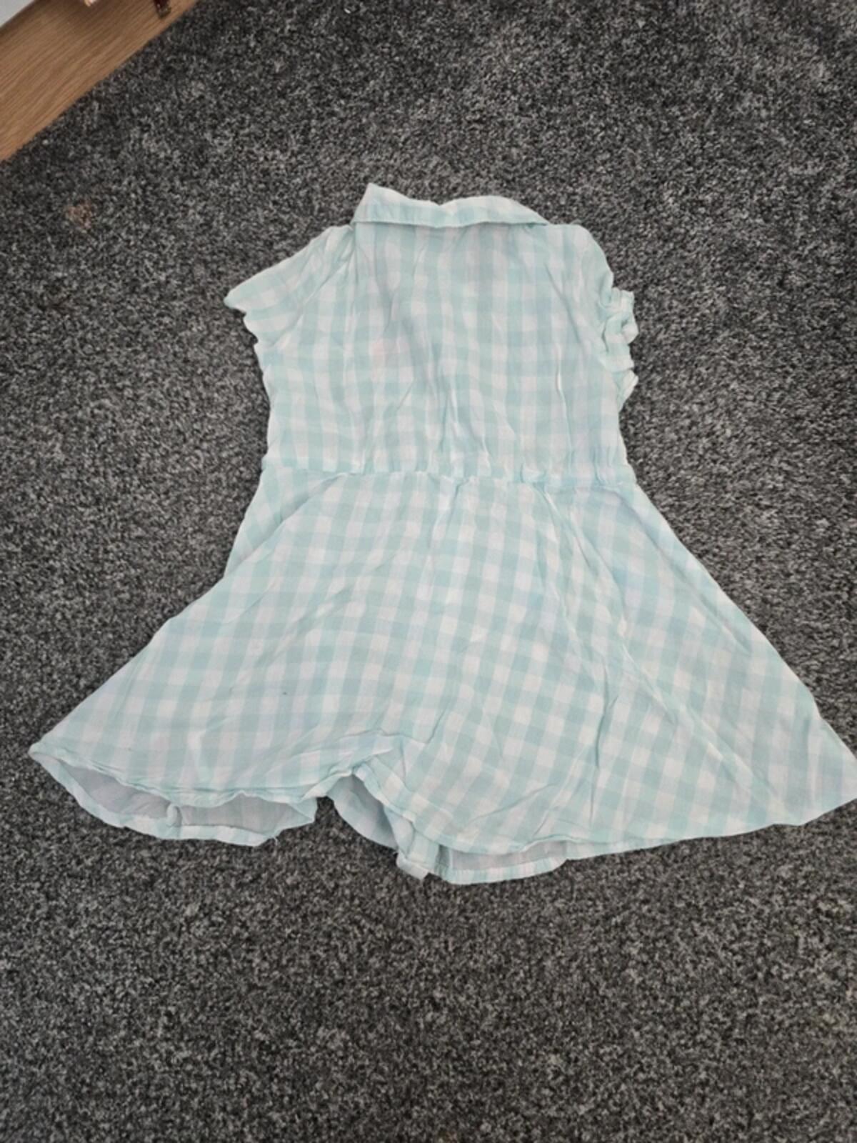 H&M Girls Mint Green & White Checked Collared Summer Dress Age 12-18 Months
