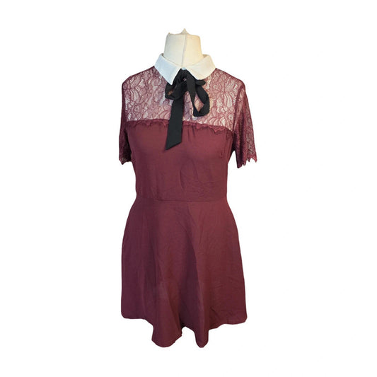 Blue Vanilla Dress Burgundy Size 12 Lace Collar Work Occasion