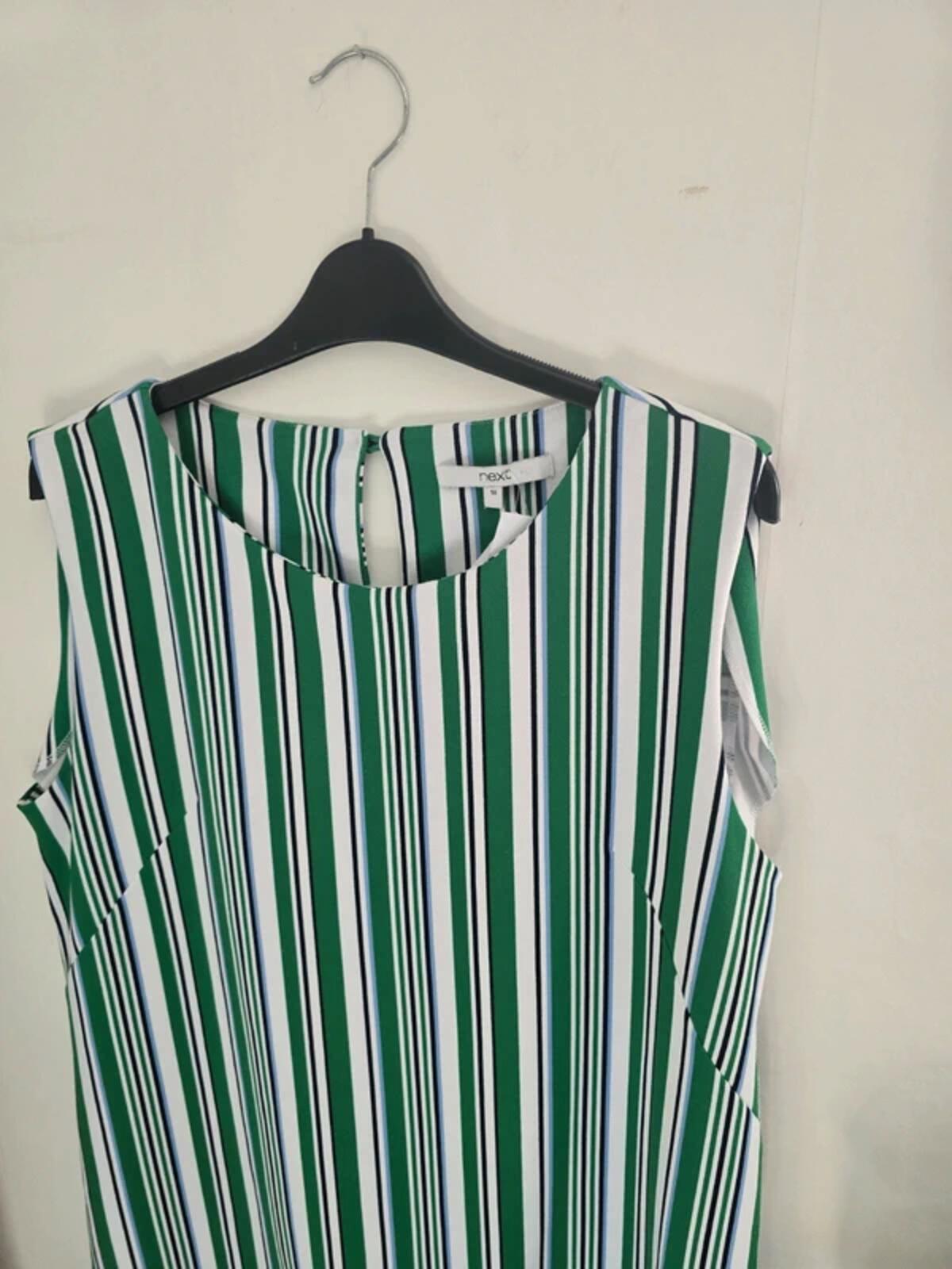 Next Green Blue and White Striped Longline Vest Top Size 18