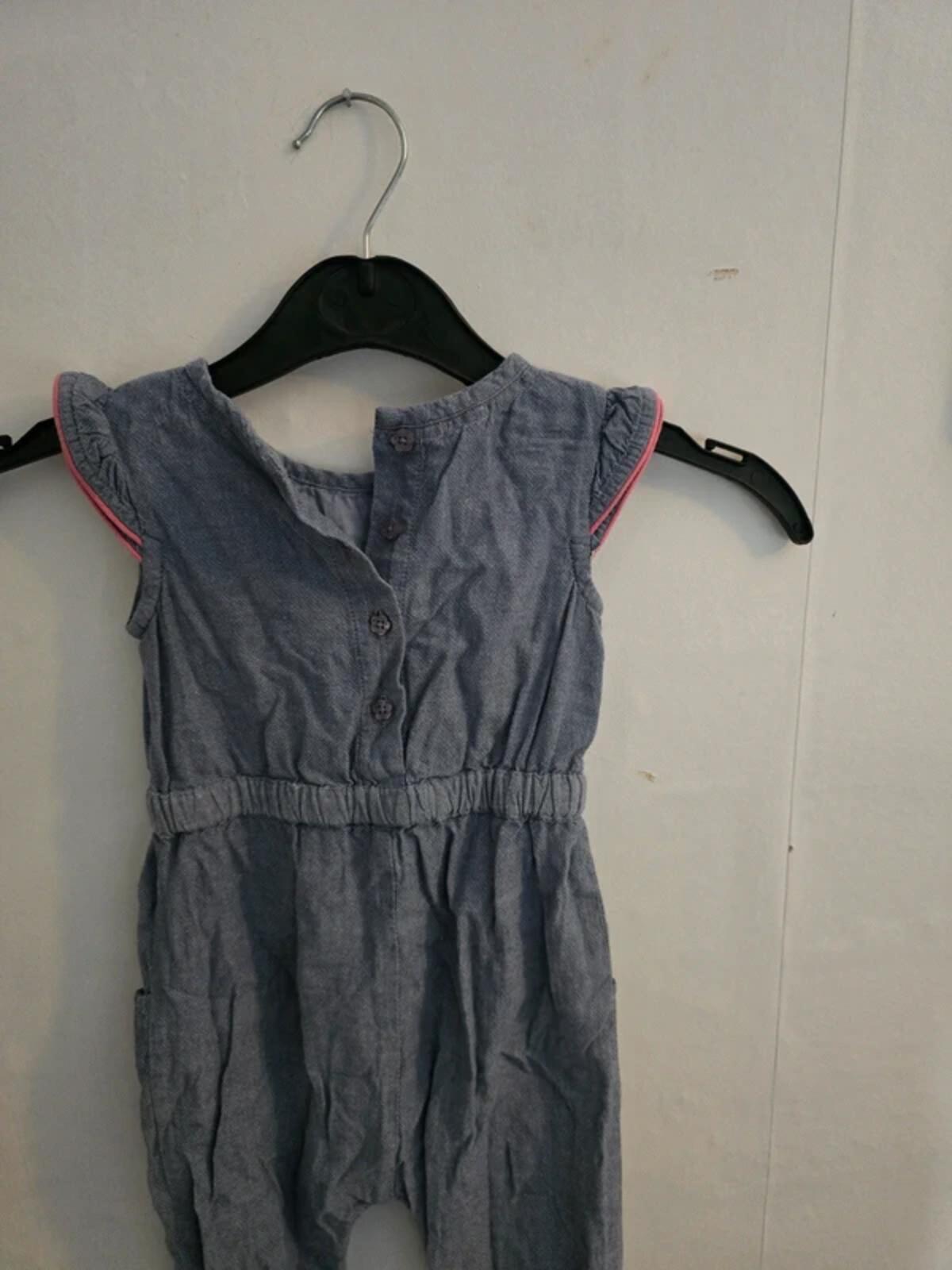 Monsoon Baby Girls Light Blue Denim Embroidered Romper Jumpsuit 6-12 Months
