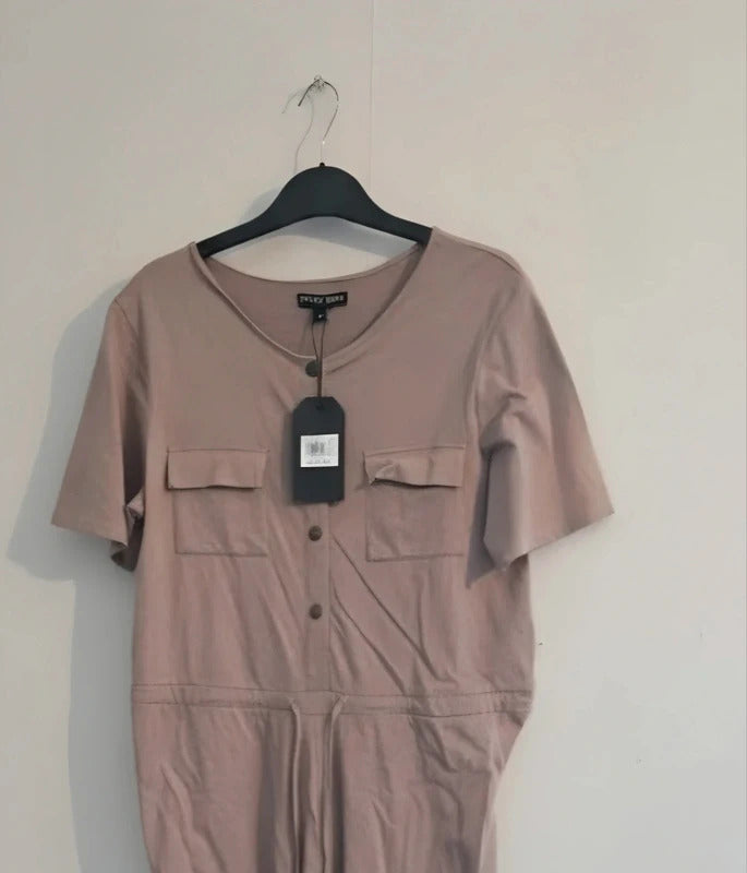 Brave Soul Beige Short Sleeved Jumpsuit Med Size 12 NWT