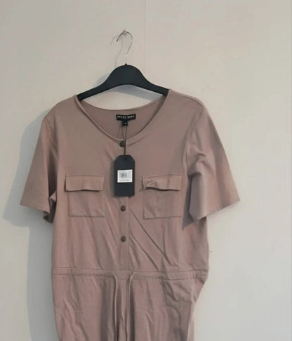 Brave Soul Beige Short Sleeved Jumpsuit Med Size 12 NWT
