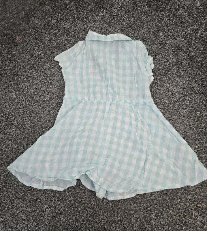 H&M Girls Mint Green & White Checked Collared Summer Dress Age 12-18 Months