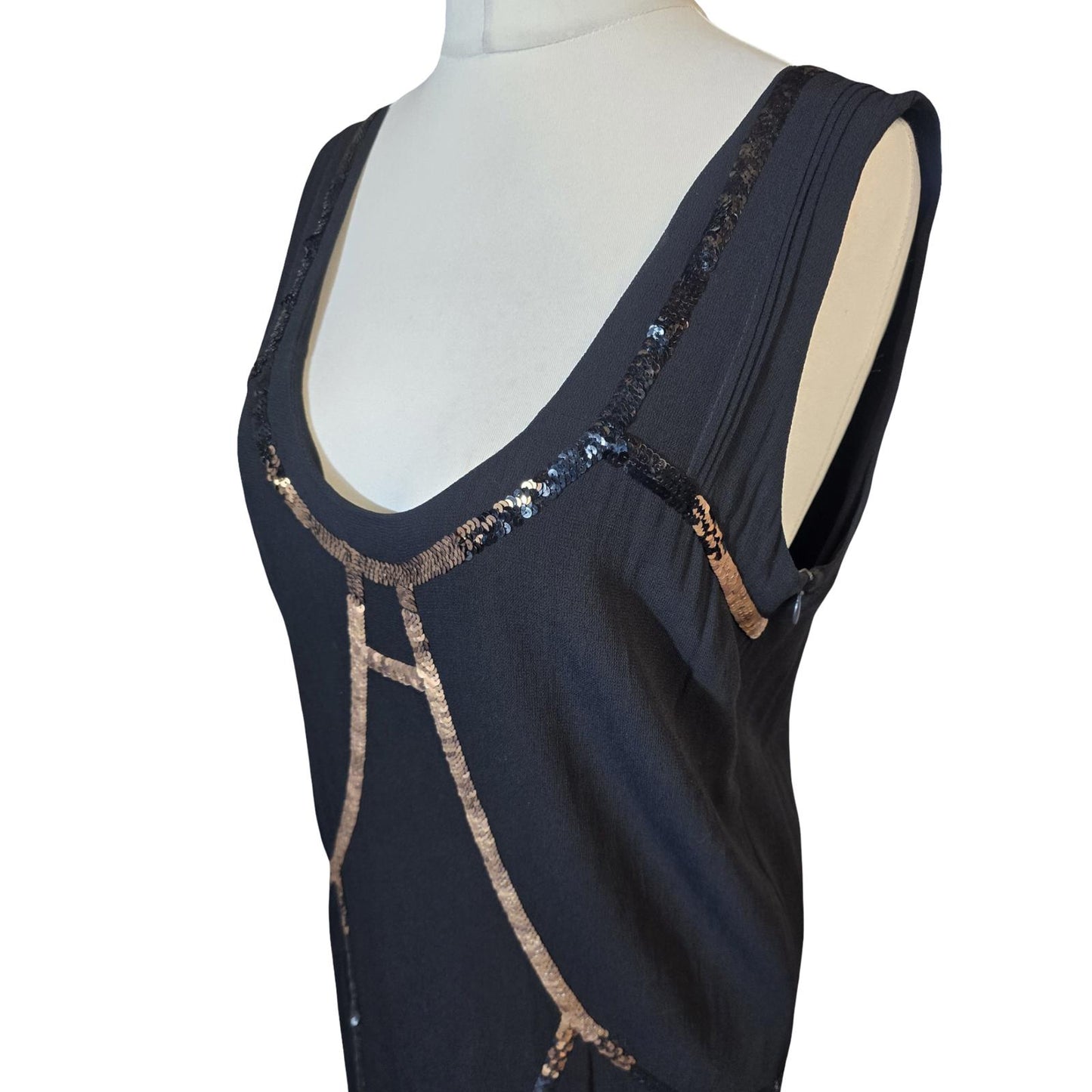 Y2K Diesel Black & Bronze Sequin Sleeveless Dress – Size M – 2000s