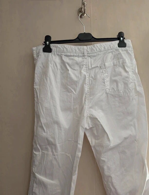 F&F White High Waisted Cropped Cotton Blend Trousers Size 14 Regular