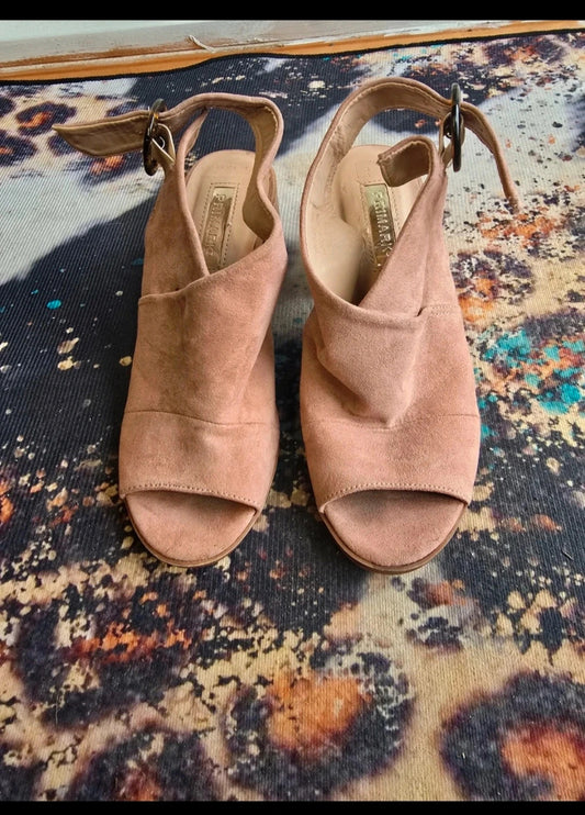 Primark dusty pink block heel peep toe sandals size 3