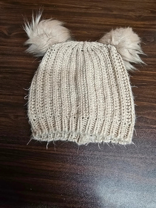 Primark kids knitted beige pom pom beanie