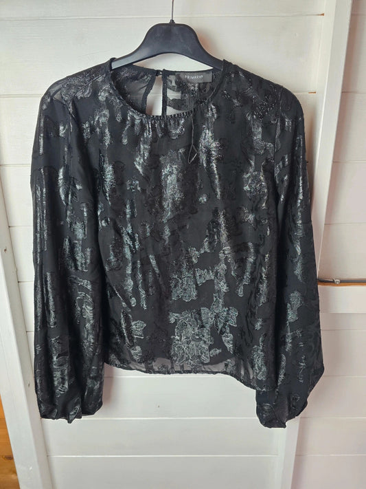 Primark black sheer floral long sleeved blouse size 8