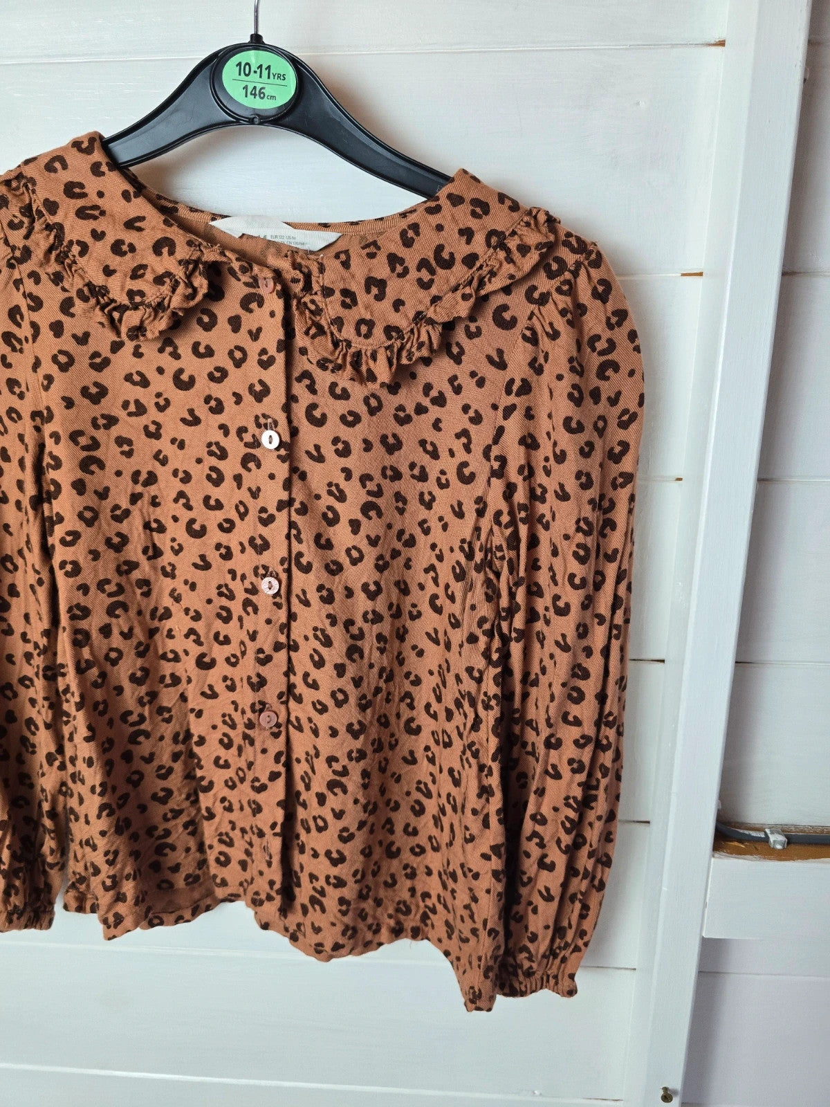 H&M brown leopard print blouse age 6-7years