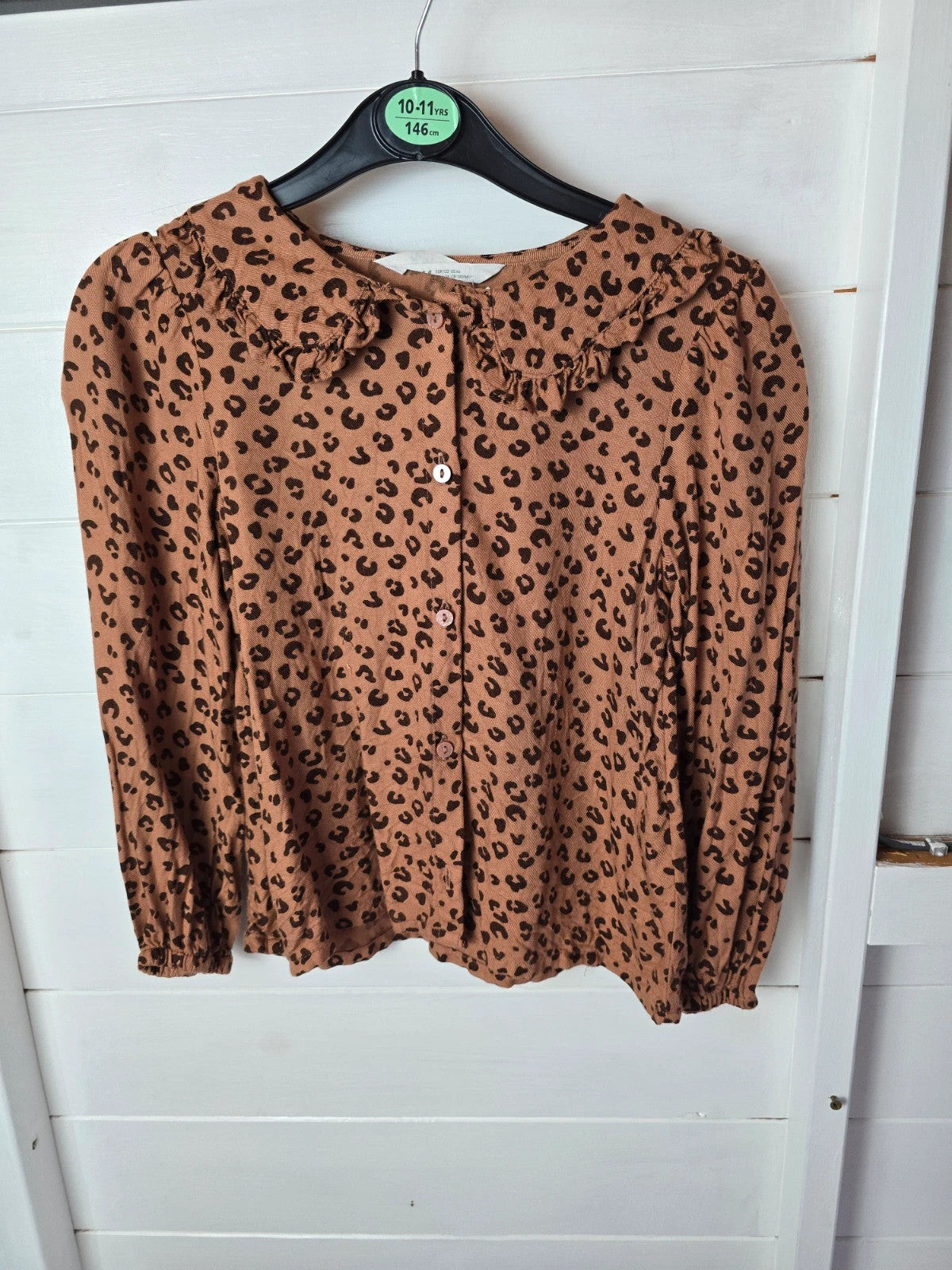 H&M brown leopard print blouse age 6-7years