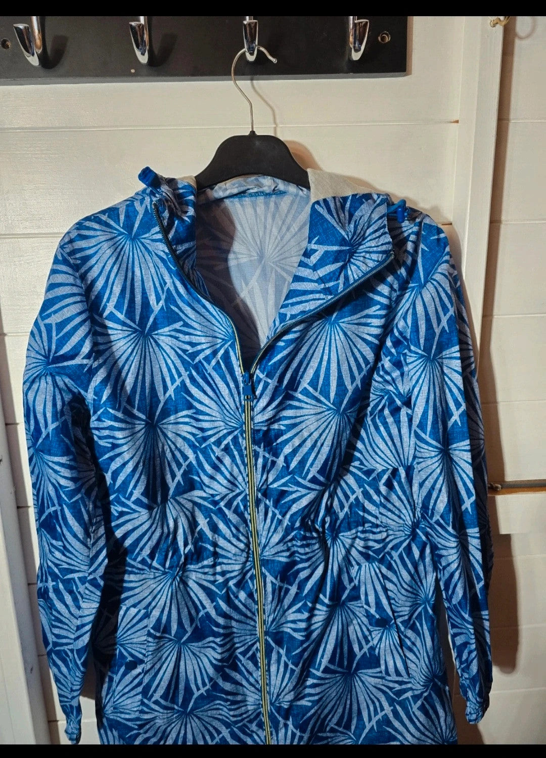 Marks & Spencer blue leaf pattern waterproof midi coat size small