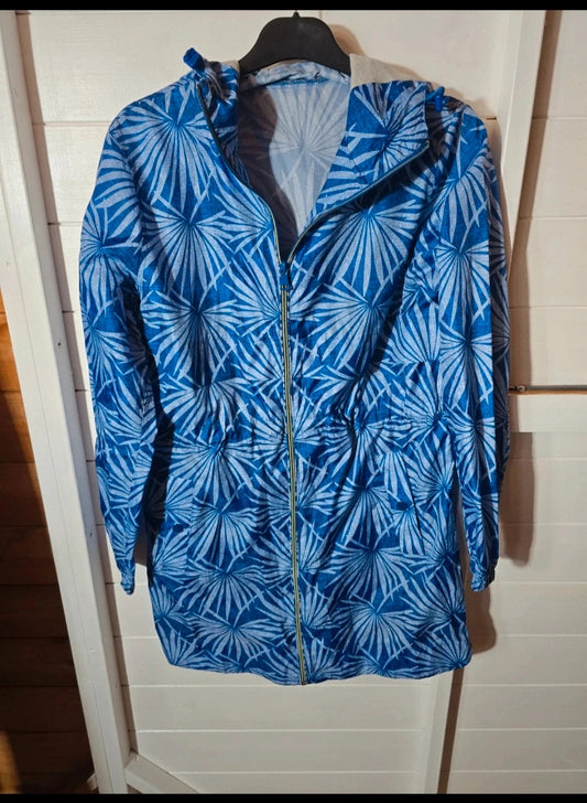 Marks & Spencer blue leaf pattern waterproof midi coat size small