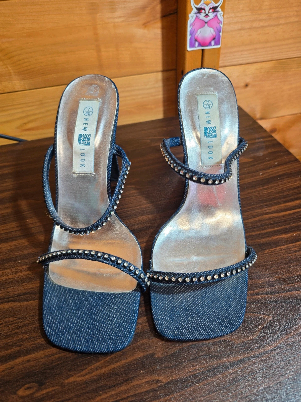 90s New Look denim heeled open toe sandals size 7