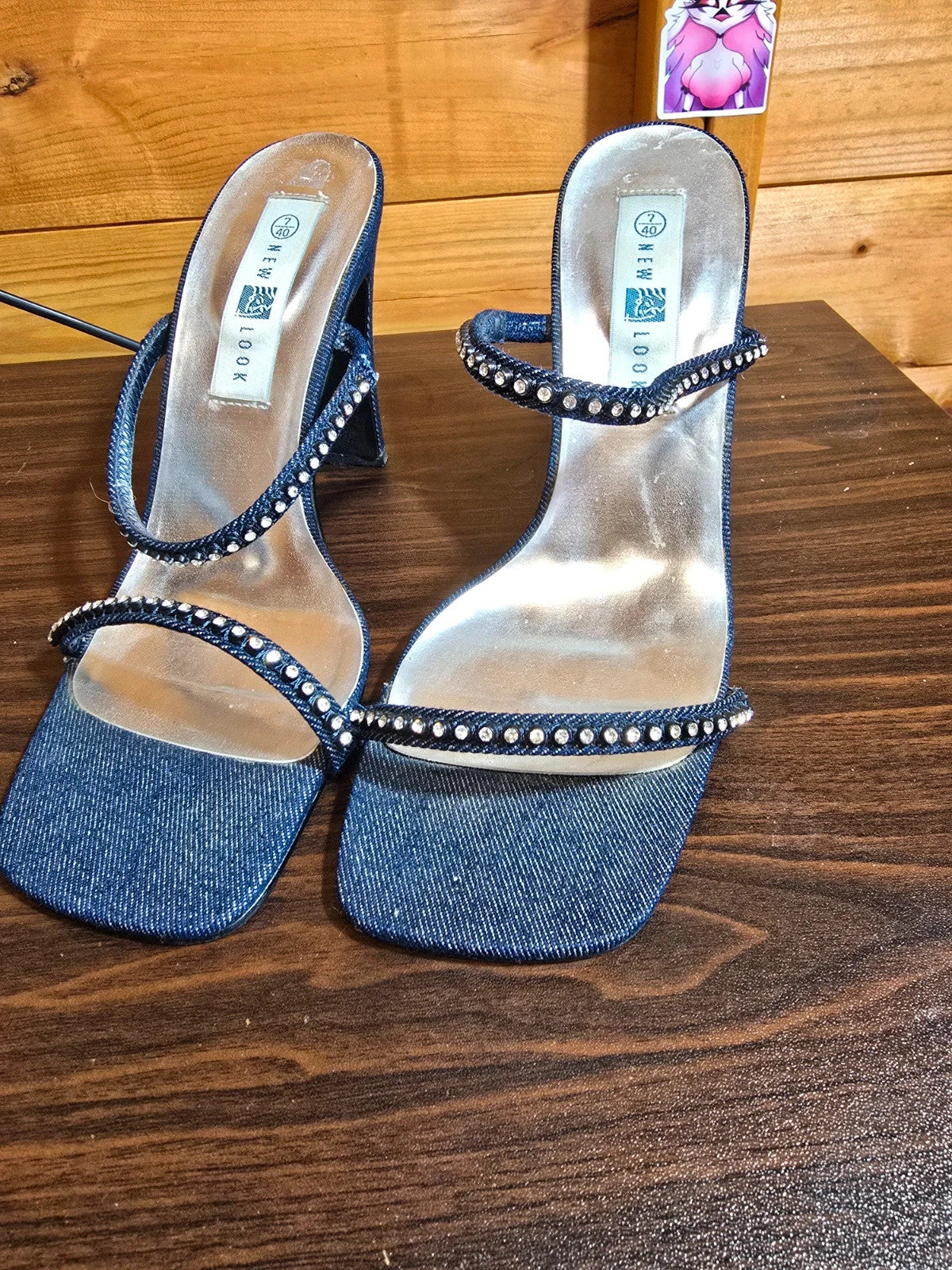 90s New Look denim heeled open toe sandals size 7