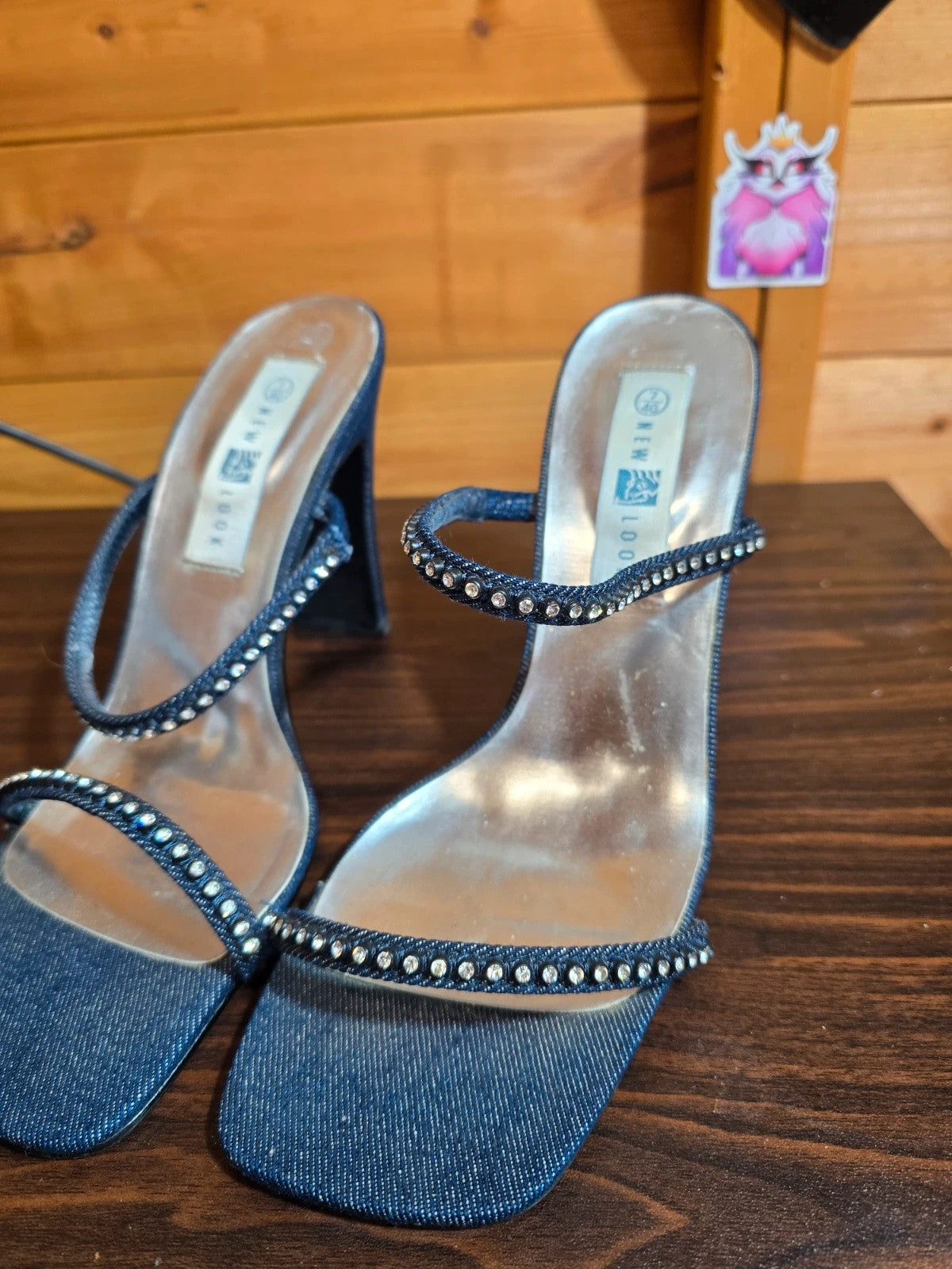 90s New Look denim heeled open toe sandals size 7