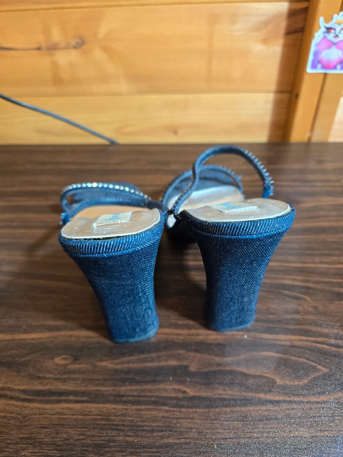 90s New Look denim heeled open toe sandals size 7