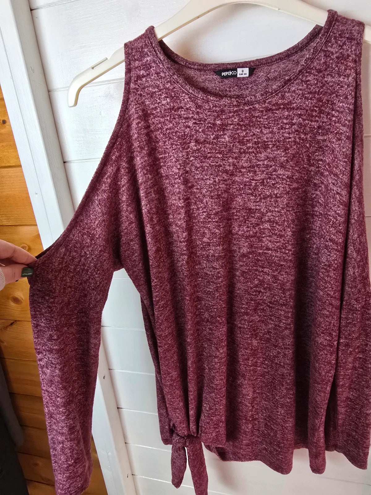 Pep & Co burgundy red cold shoulder long sleeved top size 8