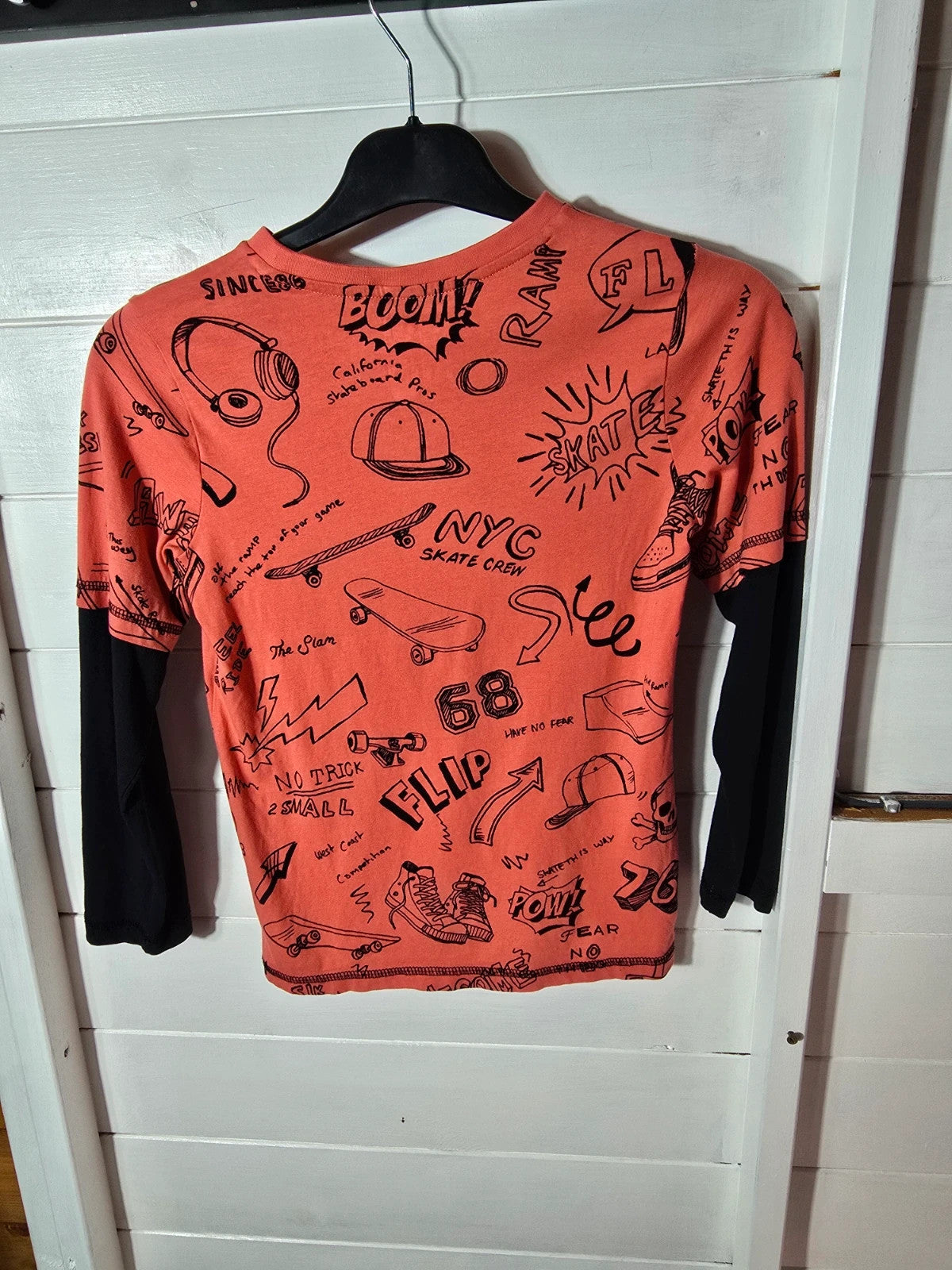 F&F coral orange & black long sleeved t-shirt 7-8years