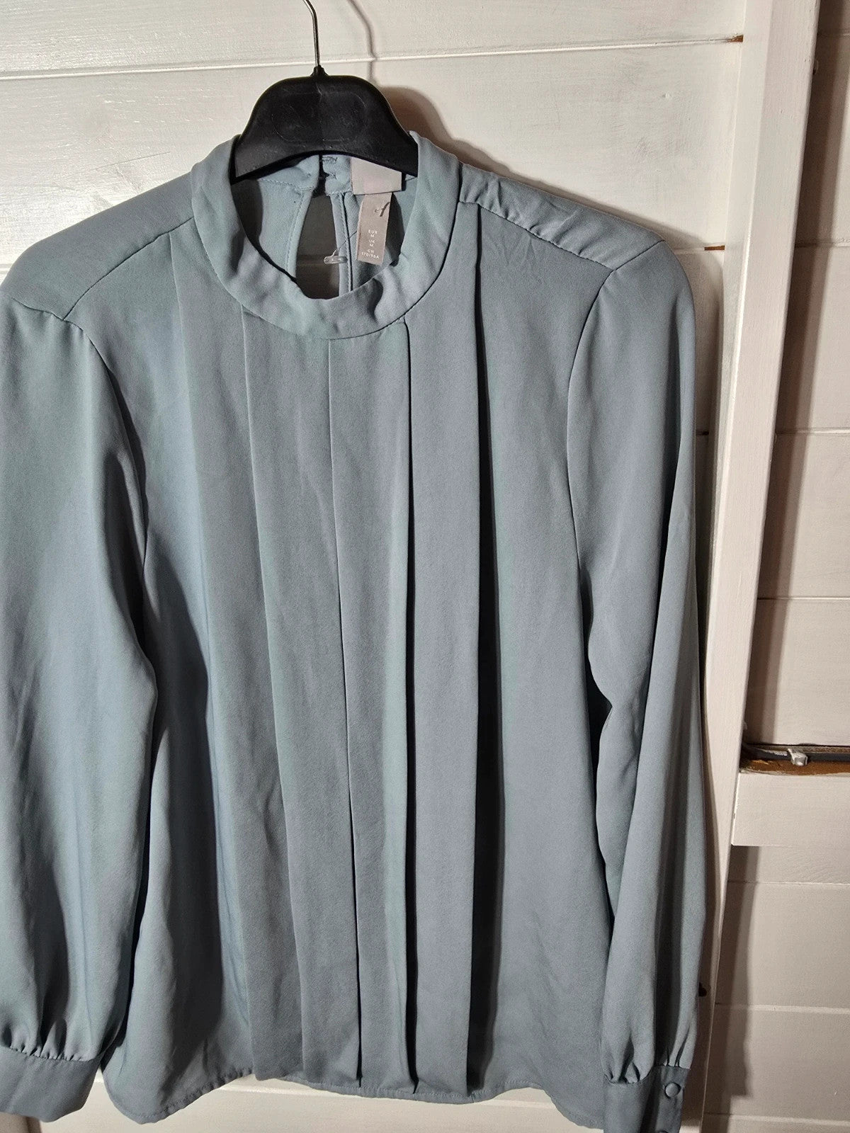 H&M blue pleated long sleeved blouse size Med