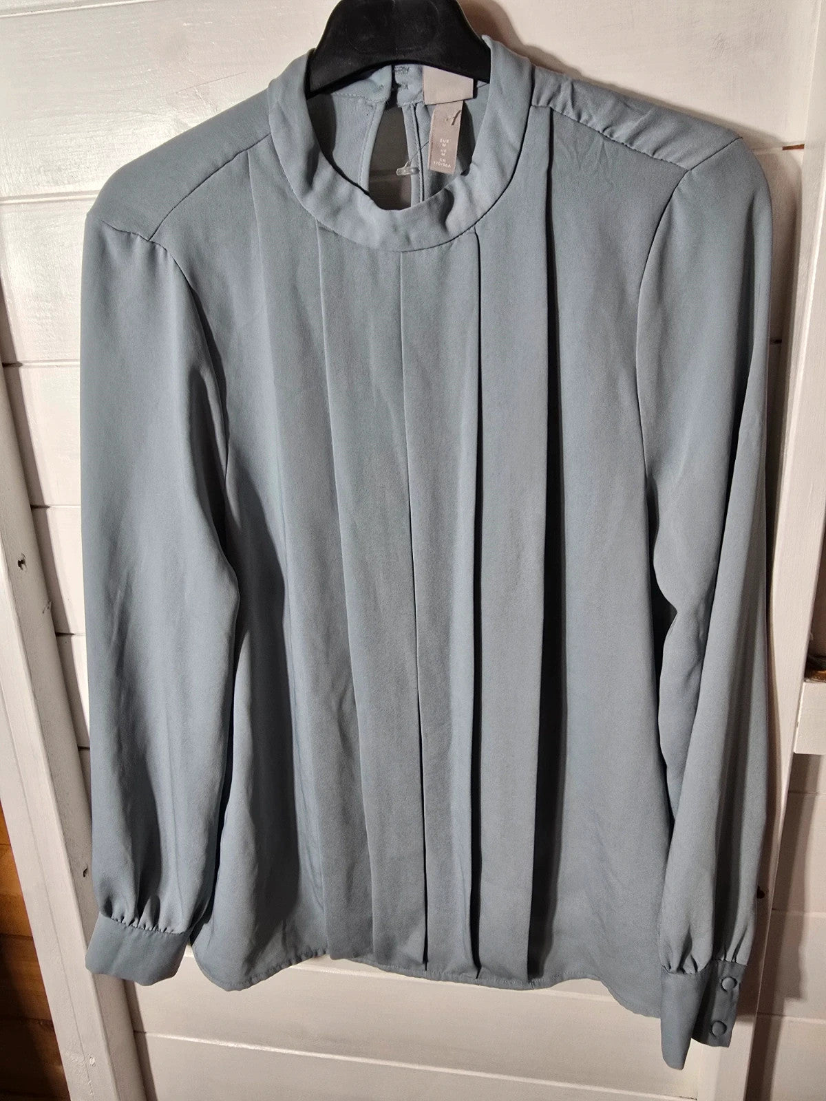 H&M blue pleated long sleeved blouse size Med