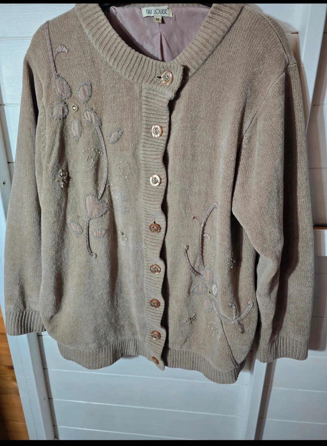 Fay Louise beige thick  long sleeved cardigan size Med