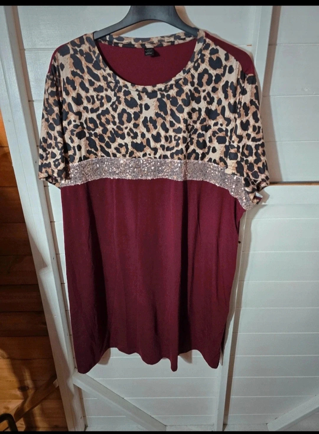 Emery Rose burgundy purple & leopard print t-shirt dress size 5XL 22/24