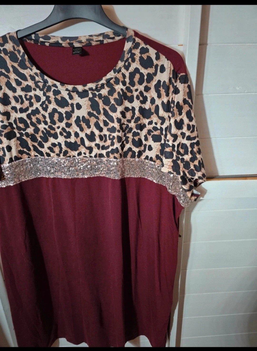 Emery Rose burgundy purple & leopard print t-shirt dress size 5XL 22/24