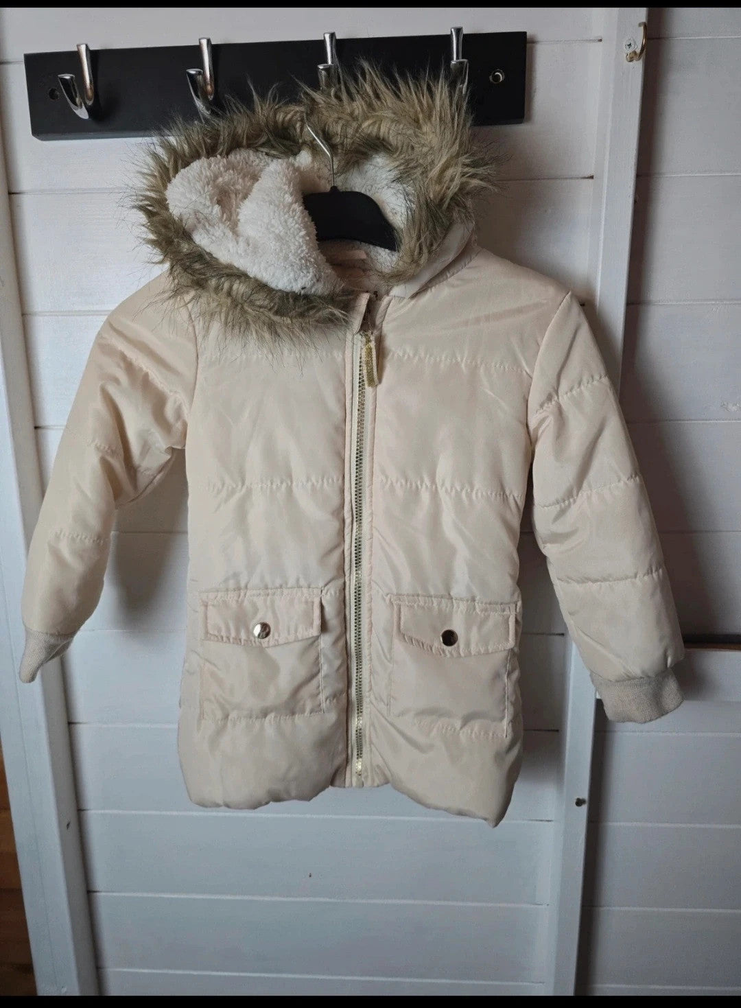 Mfp cream padded faux fur hooded coat age 4-5years