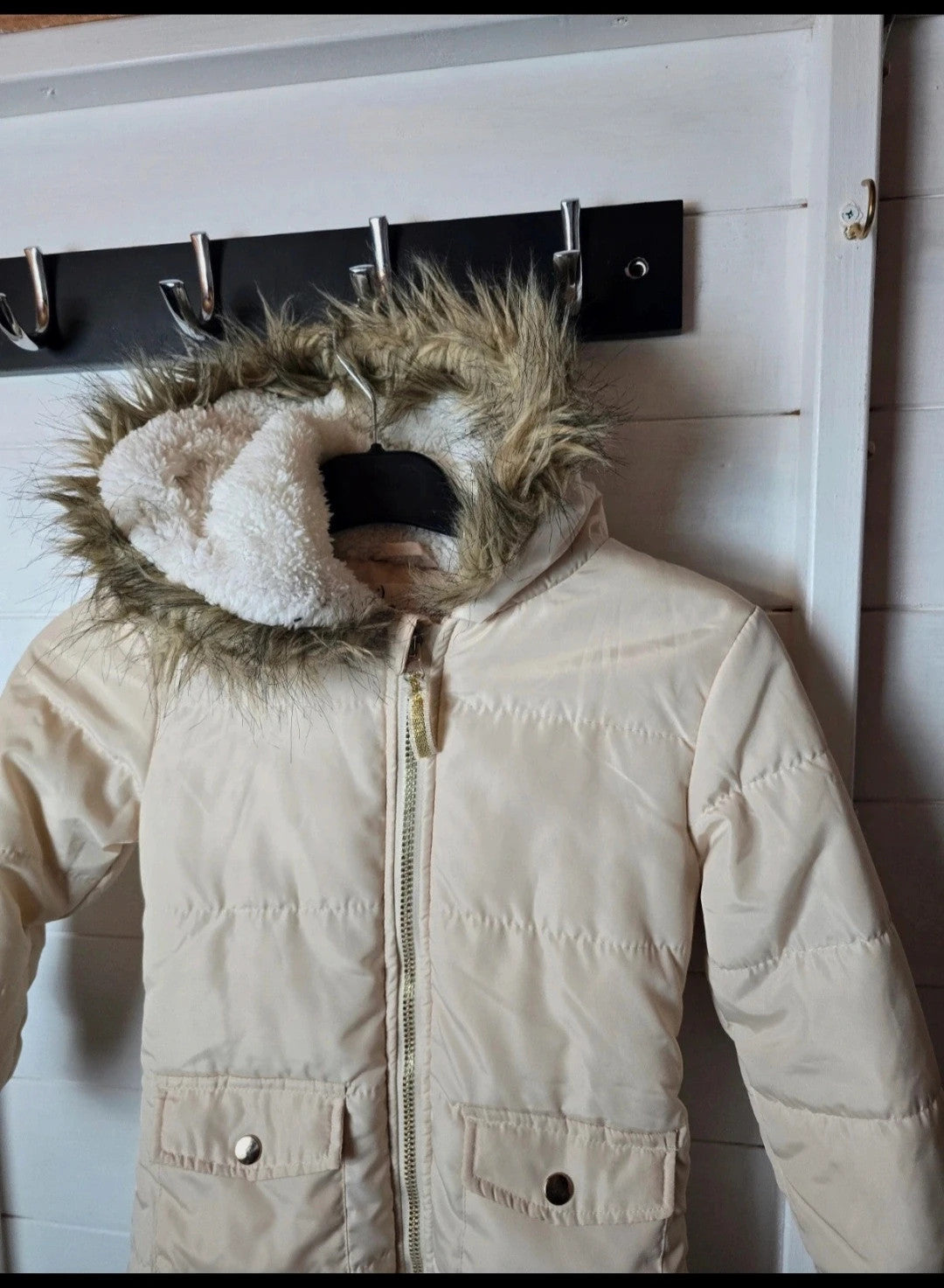 Mfp cream padded faux fur hooded coat age 4-5years