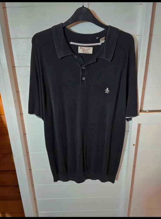 Men's penguin black short sleeved polo top size XL