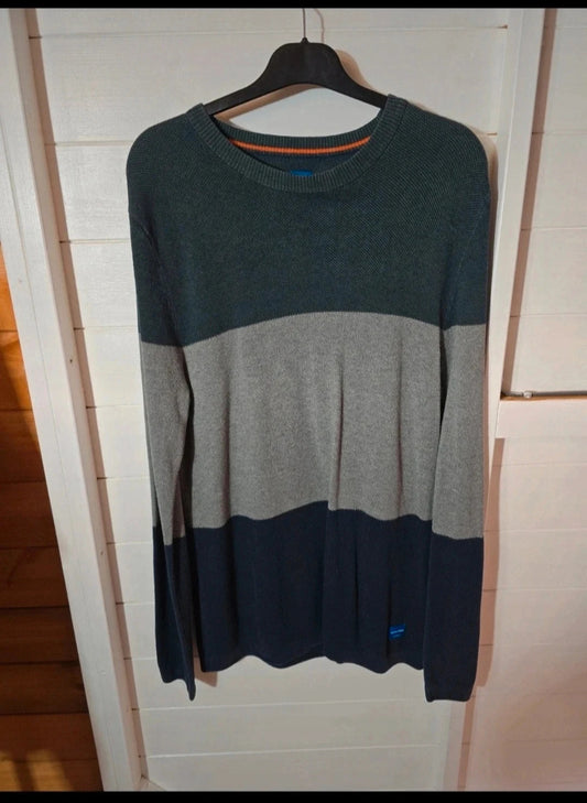 Jack & Jones green grey & navy colourblock knit jumper size L