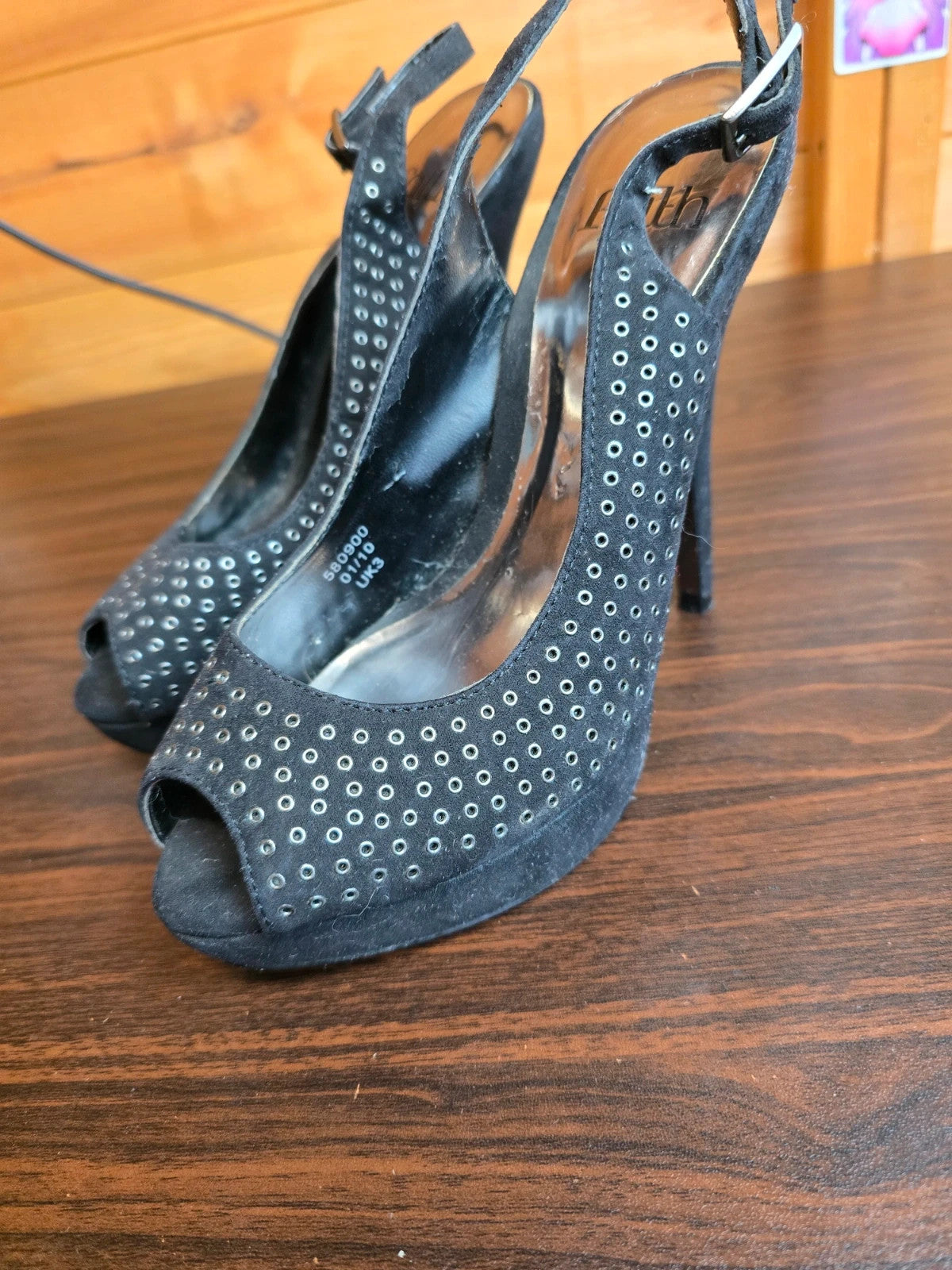 Faith black & silver high heel sandals size 3