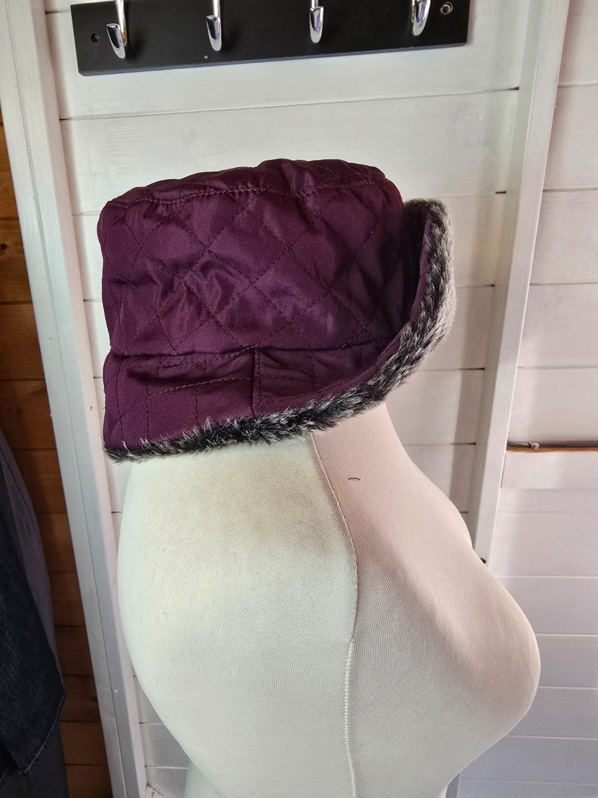 Hawkins purple & grey faux fur winter hat