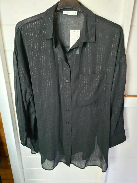 Preloved Primark black sheer long sleeved shirt size 14/16 New