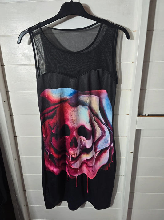 Preloved Cold Heart skull sleeveless sheer dress Med 