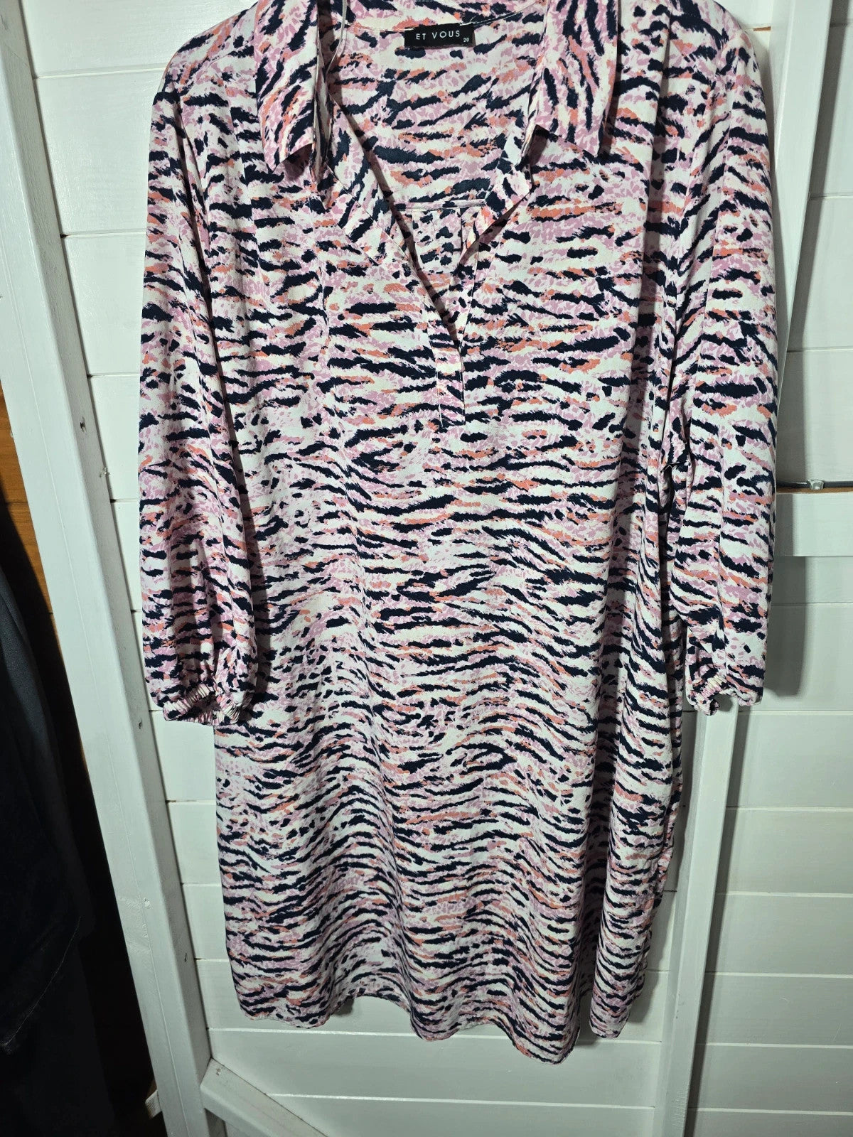 Et Vous pink & navy long sleeved tunic midi dress size 20