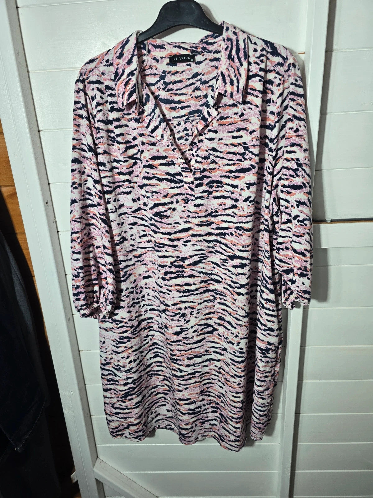 Et Vous pink & navy long sleeved tunic midi dress size 20