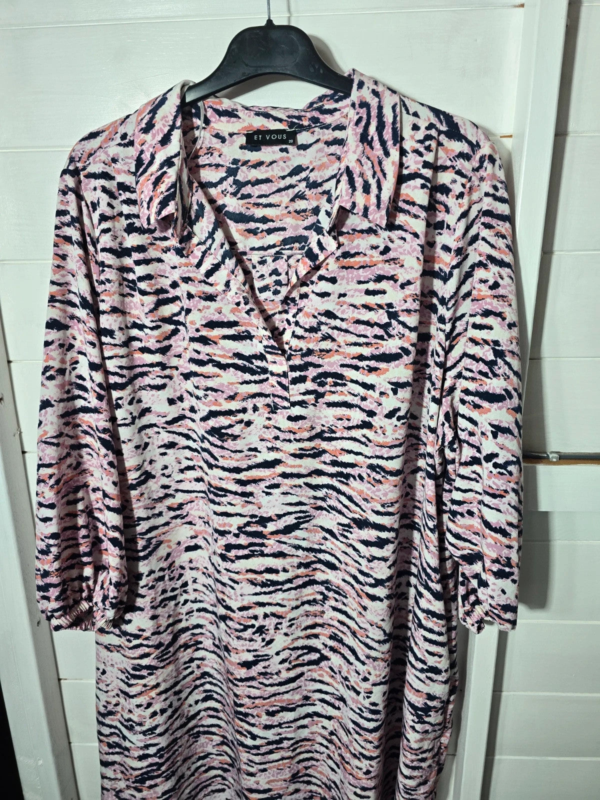 Et Vous pink & navy long sleeved tunic midi dress size 20