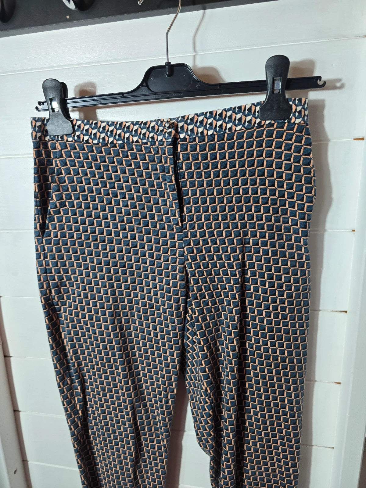 Topshop green & beige geometric patterned  cropped skinny trousers 8