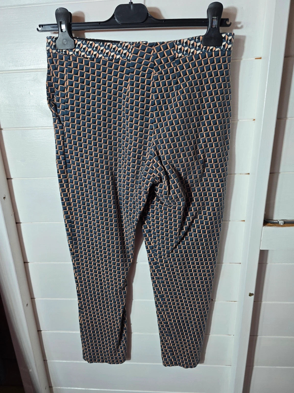 Topshop green & beige geometric patterned  cropped skinny trousers 8