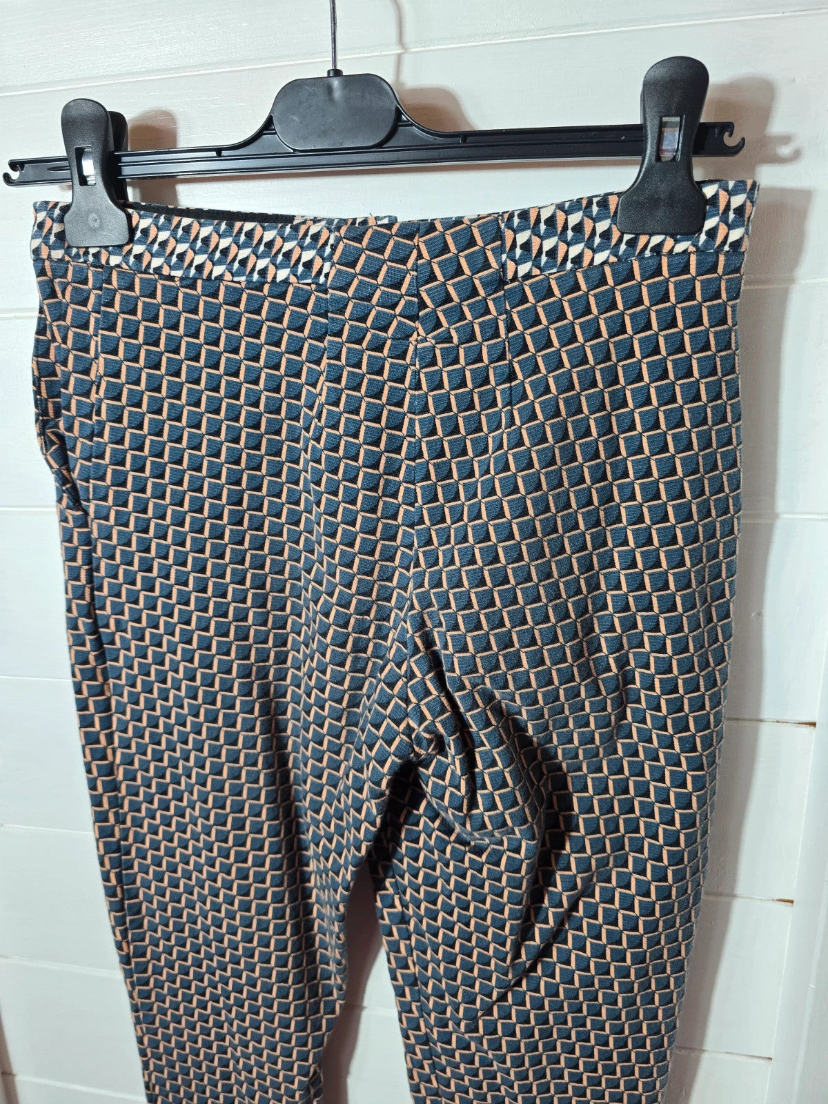 Topshop green & beige geometric patterned  cropped skinny trousers 8