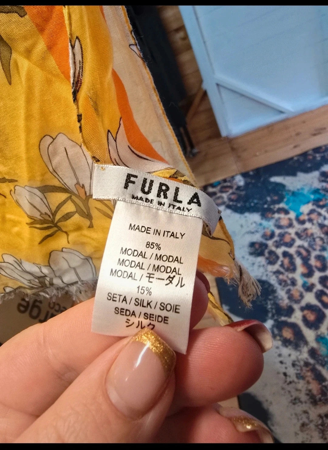 Furla Made in Italy yellow & orange floral silk blend scarf