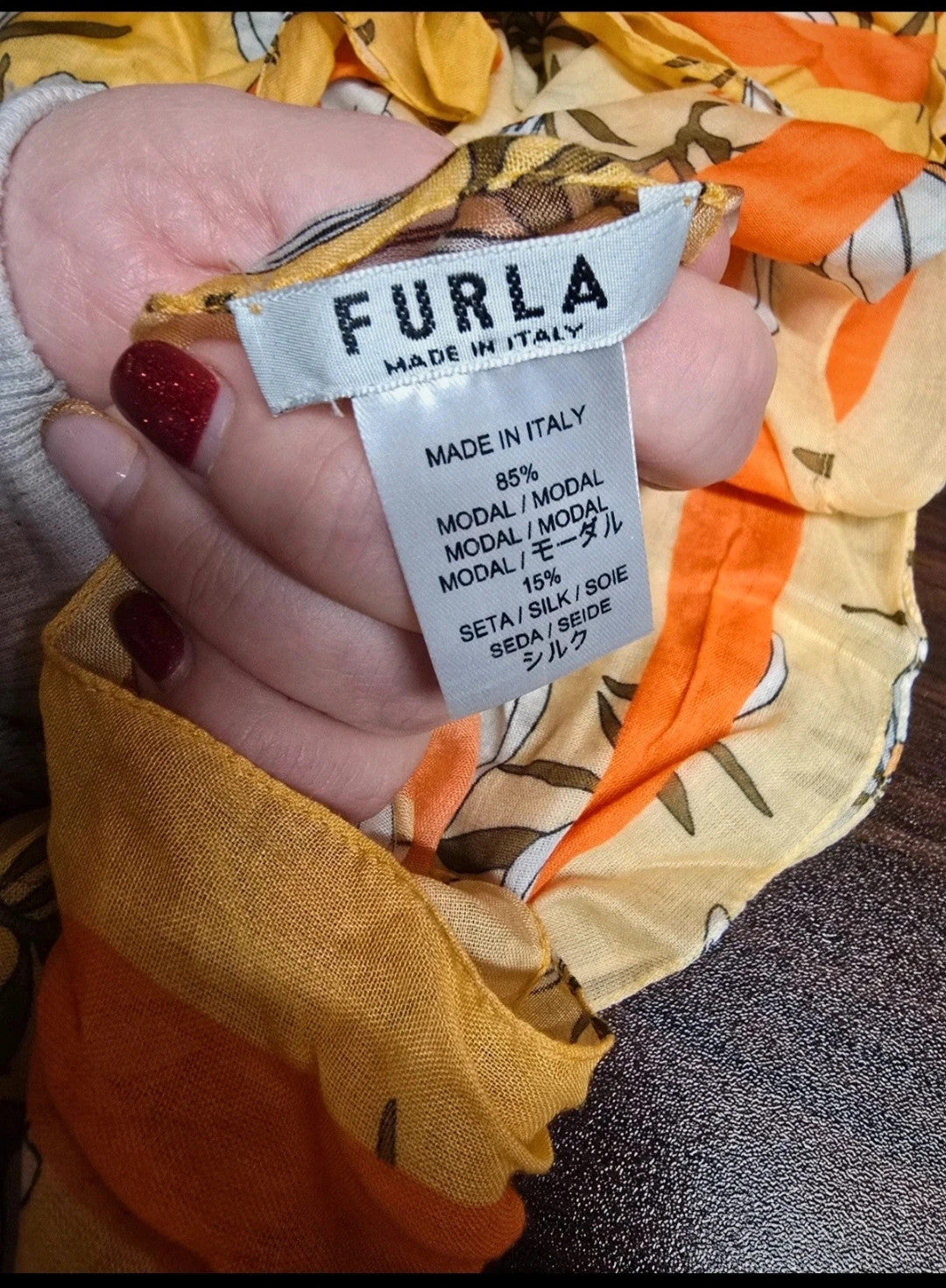 Furla Made in Italy yellow & orange floral silk blend scarf