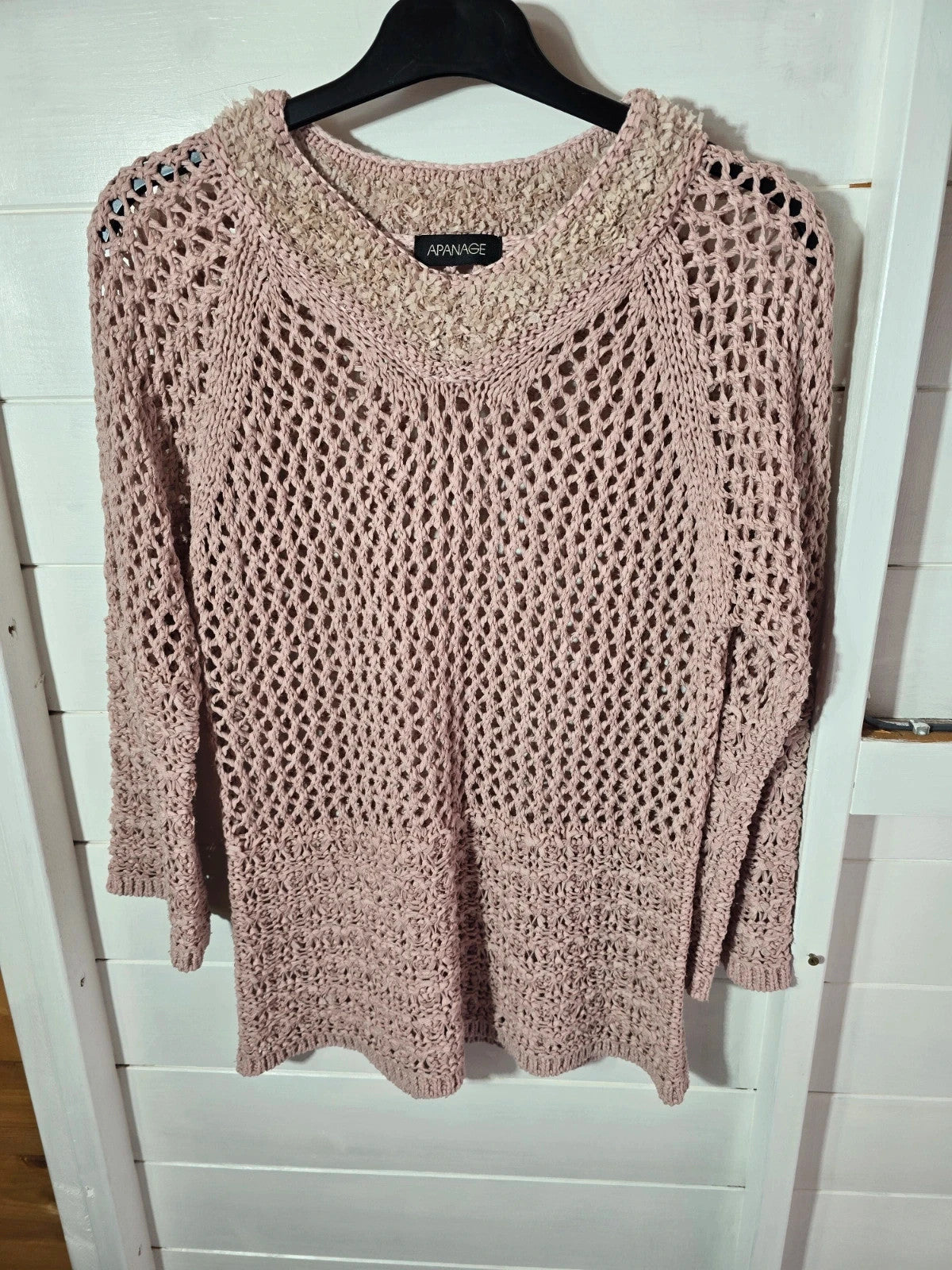 Apanage pale pink crochet knit 3/4 sleeved jumper size Med