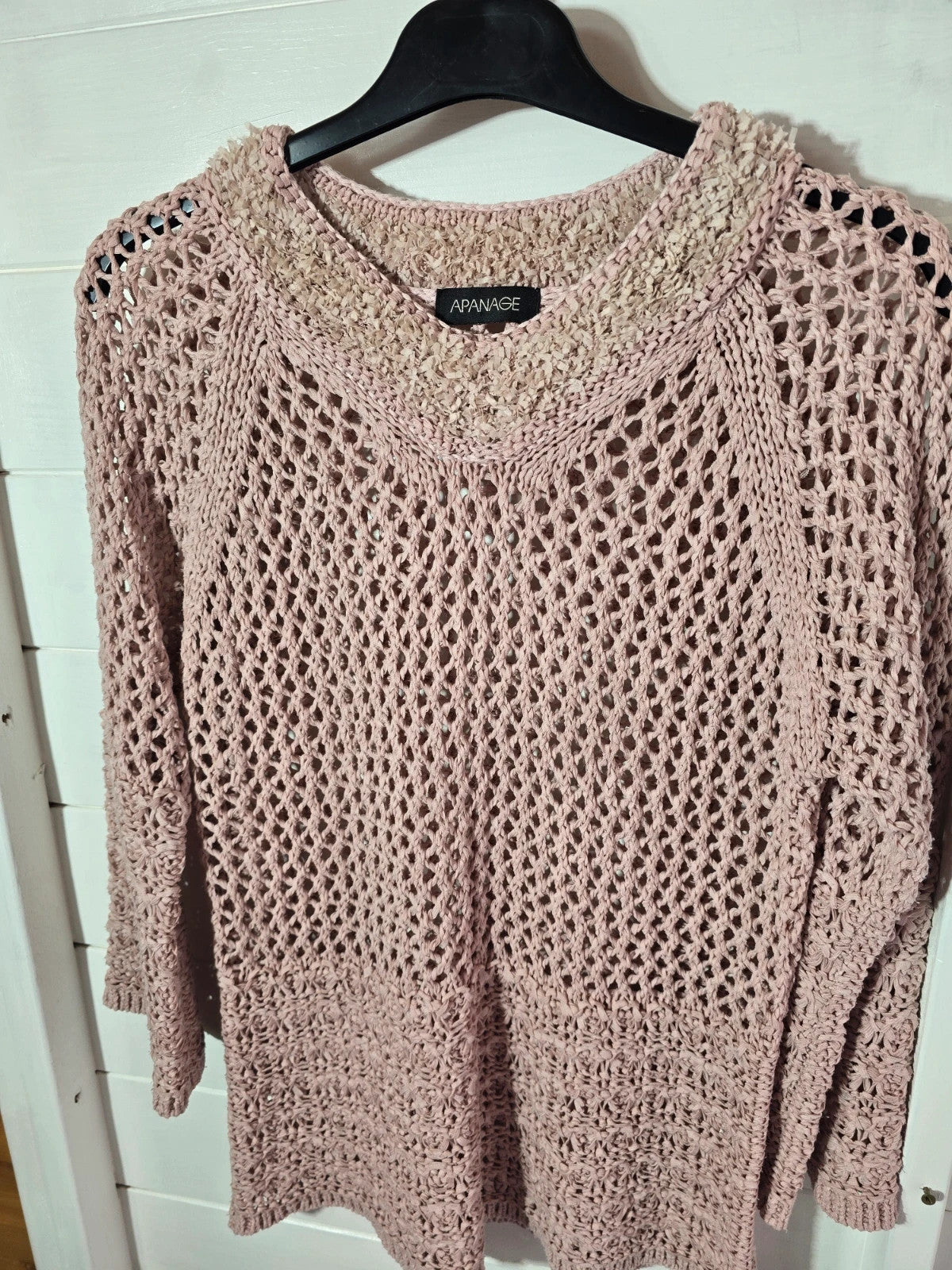 Apanage pale pink crochet knit 3/4 sleeved jumper size Med